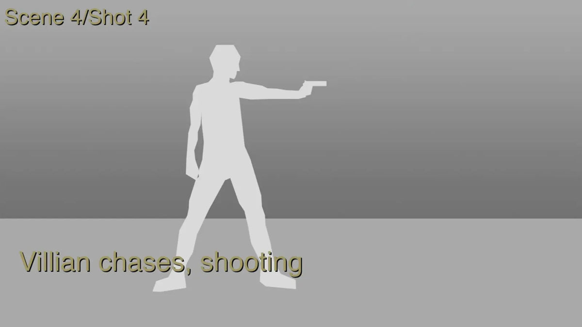 Character frame: villain chases, shooting