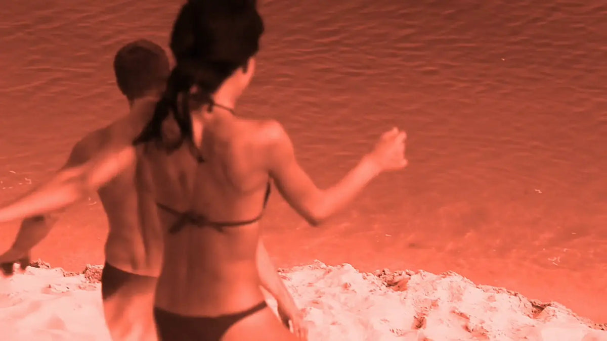 Red duotone on a beach scene