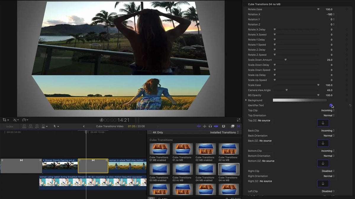 Adding a cube transition in Final Cut Pro