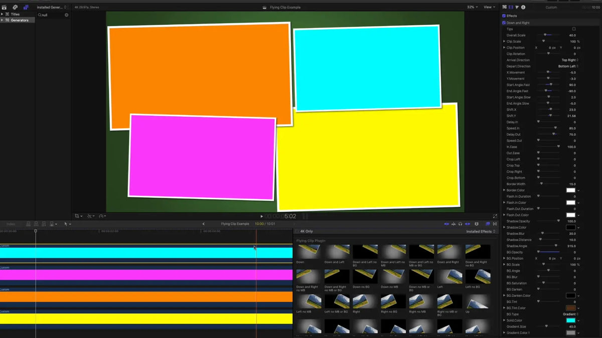 Four clips arranged in Final Cut Pro