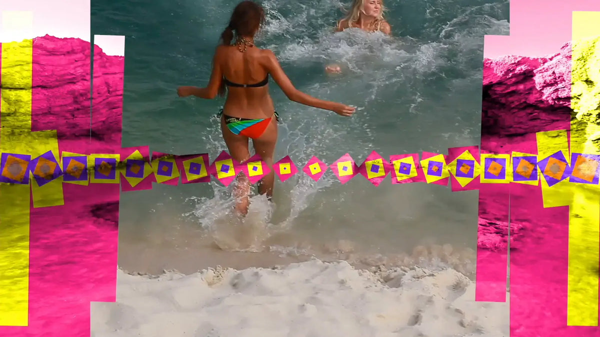 Colored boxes sweeping across a beach shot