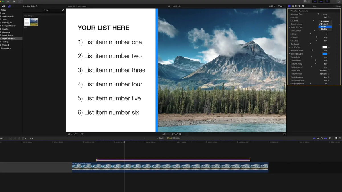White list panel in Final Cut Pro