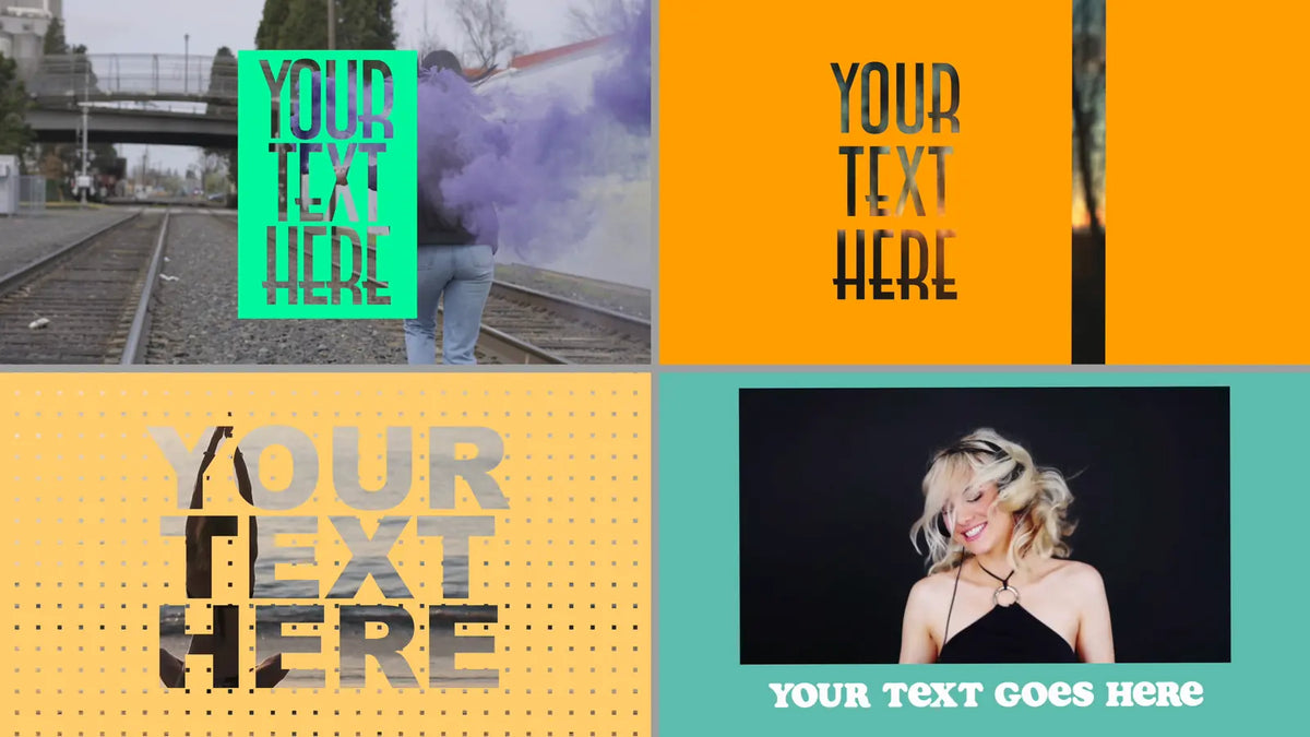 Bold stacked text in four panels