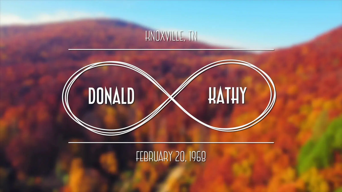 Infinity-symbol names over autumn hills