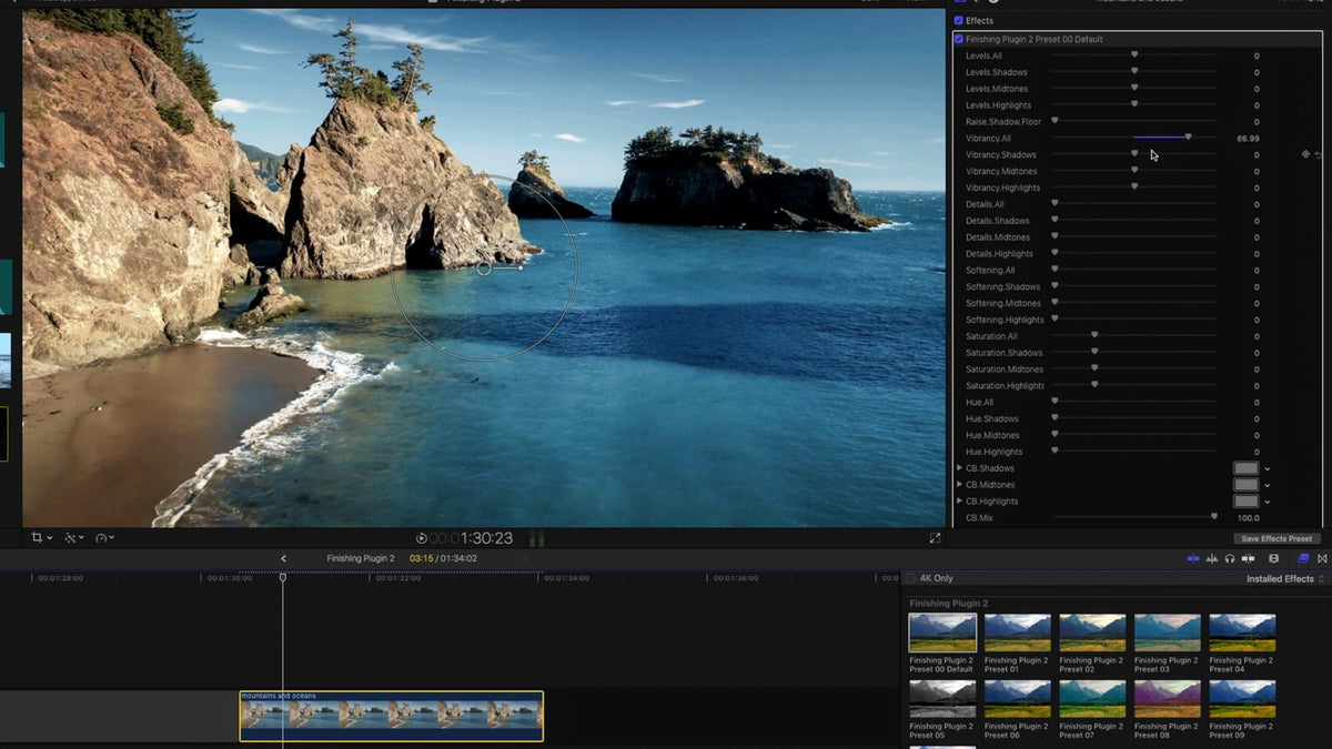 Final Cut Pro project with a coastline clip and the Inspector open
