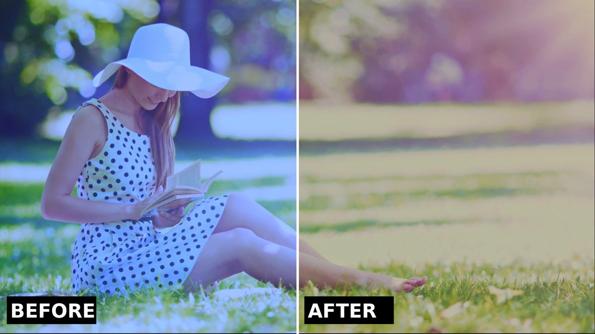 Before and after white balance correction in Final Cut Pro