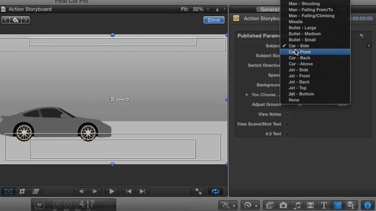 Choosing a car in the Inspector
