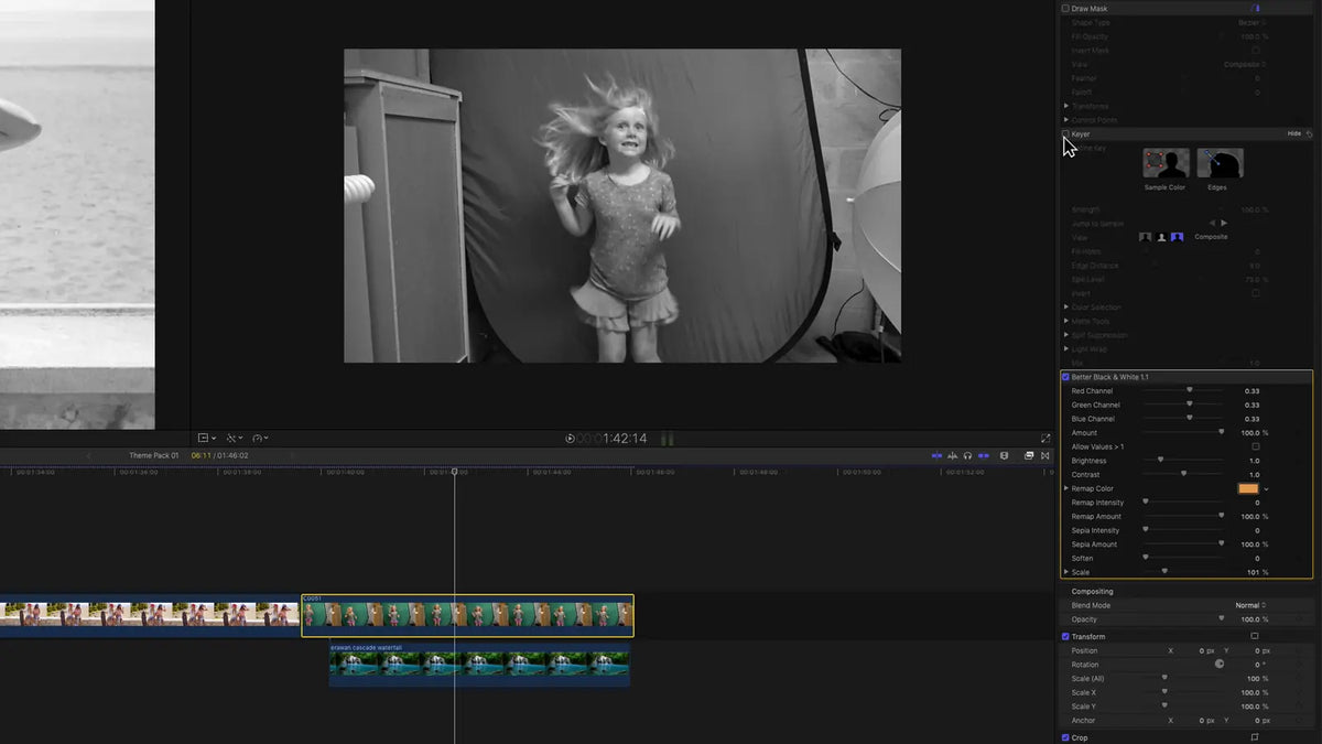Black and white on a green screen clip