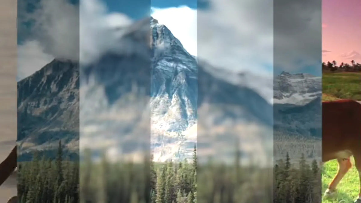 Panels sliding across a mountain scene