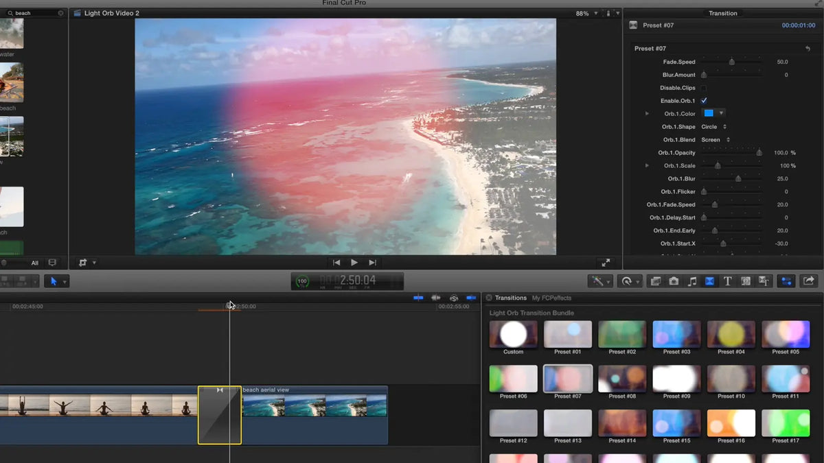 Glowing orb between beach clips