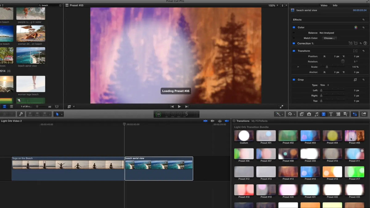 Picking a transition in Final Cut Pro