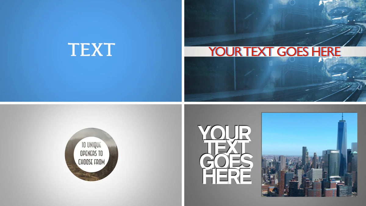 Bold text panels over video