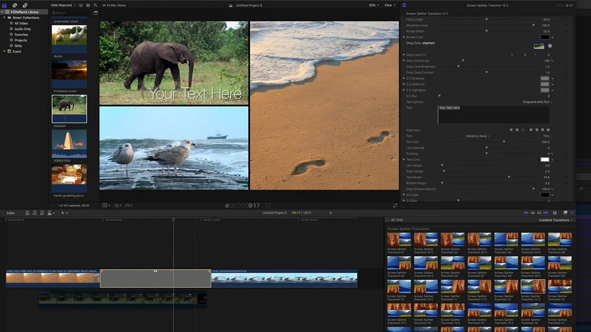 Choosing a wipe in Final Cut Pro