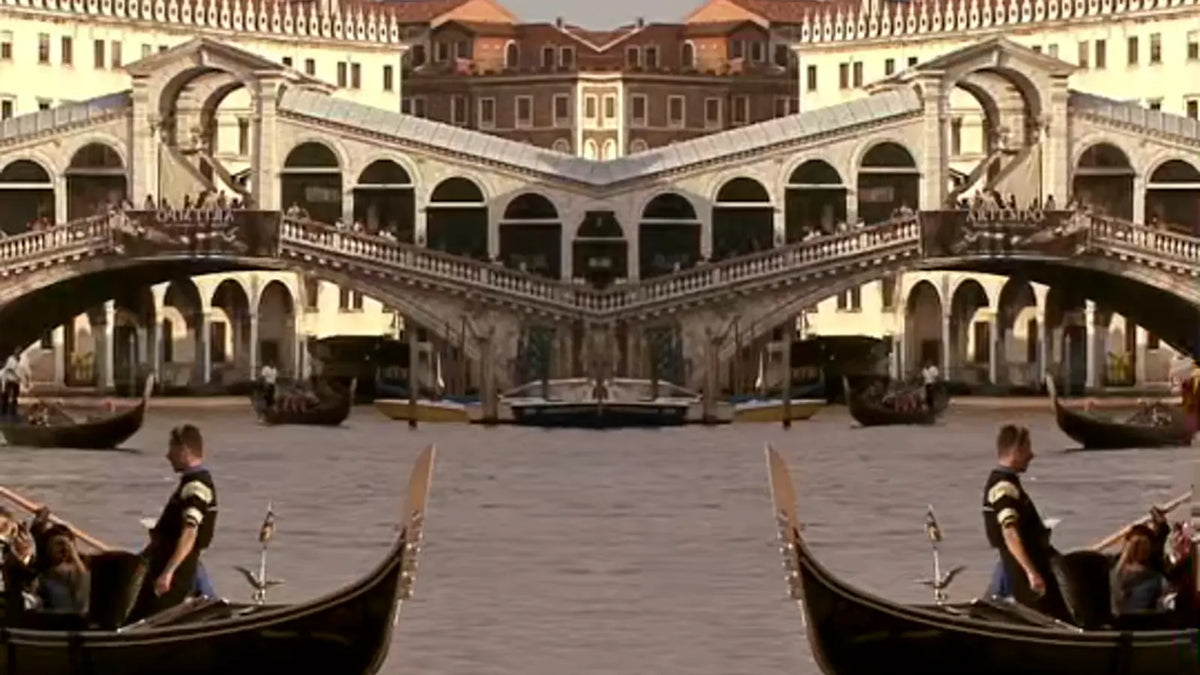 Mirrored canal scene