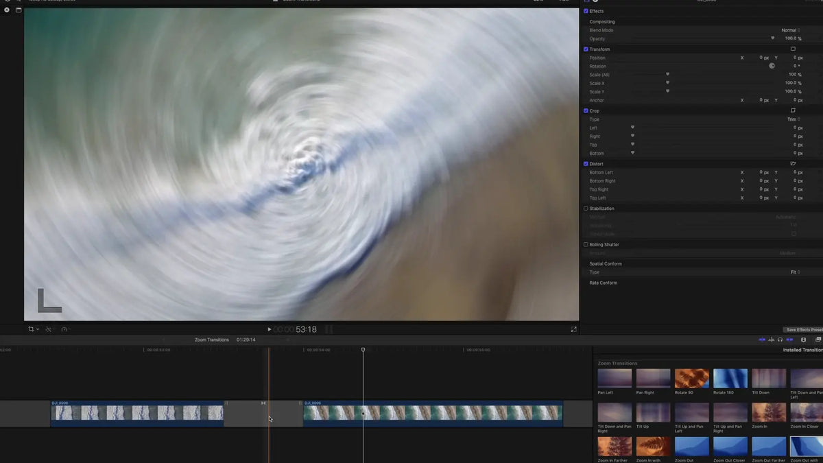 Whip-pan blur between shots